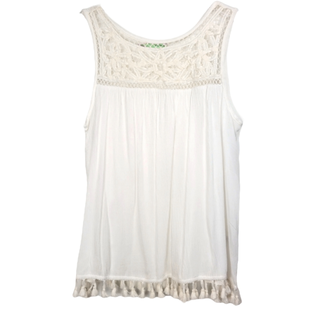 Maurices Boho Gauze Relaxed Tank Top Blouse with Tassel Hemline